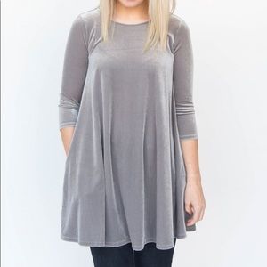 3/4 sleeve velvet swing tunic chrome